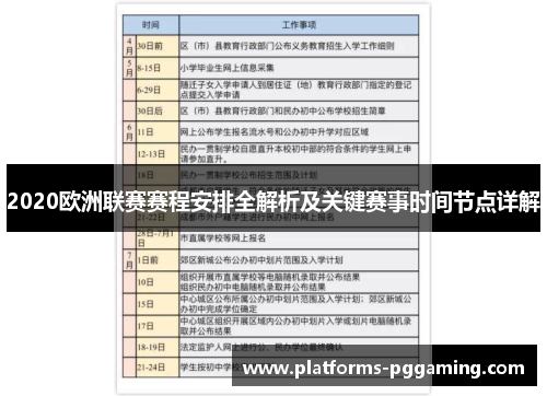 2020欧洲联赛赛程安排全解析及关键赛事时间节点详解